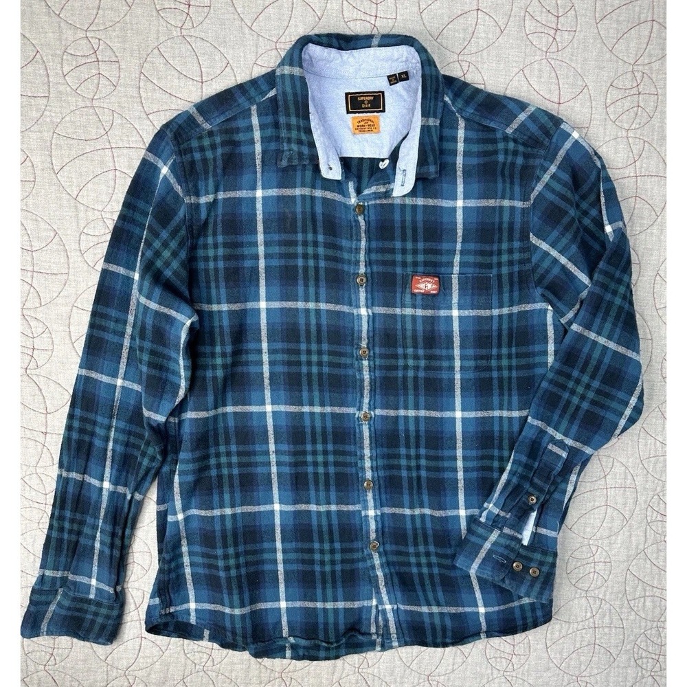 Superdry Lumberjack Check Shirt Blue Albion Cotton / Men's XL